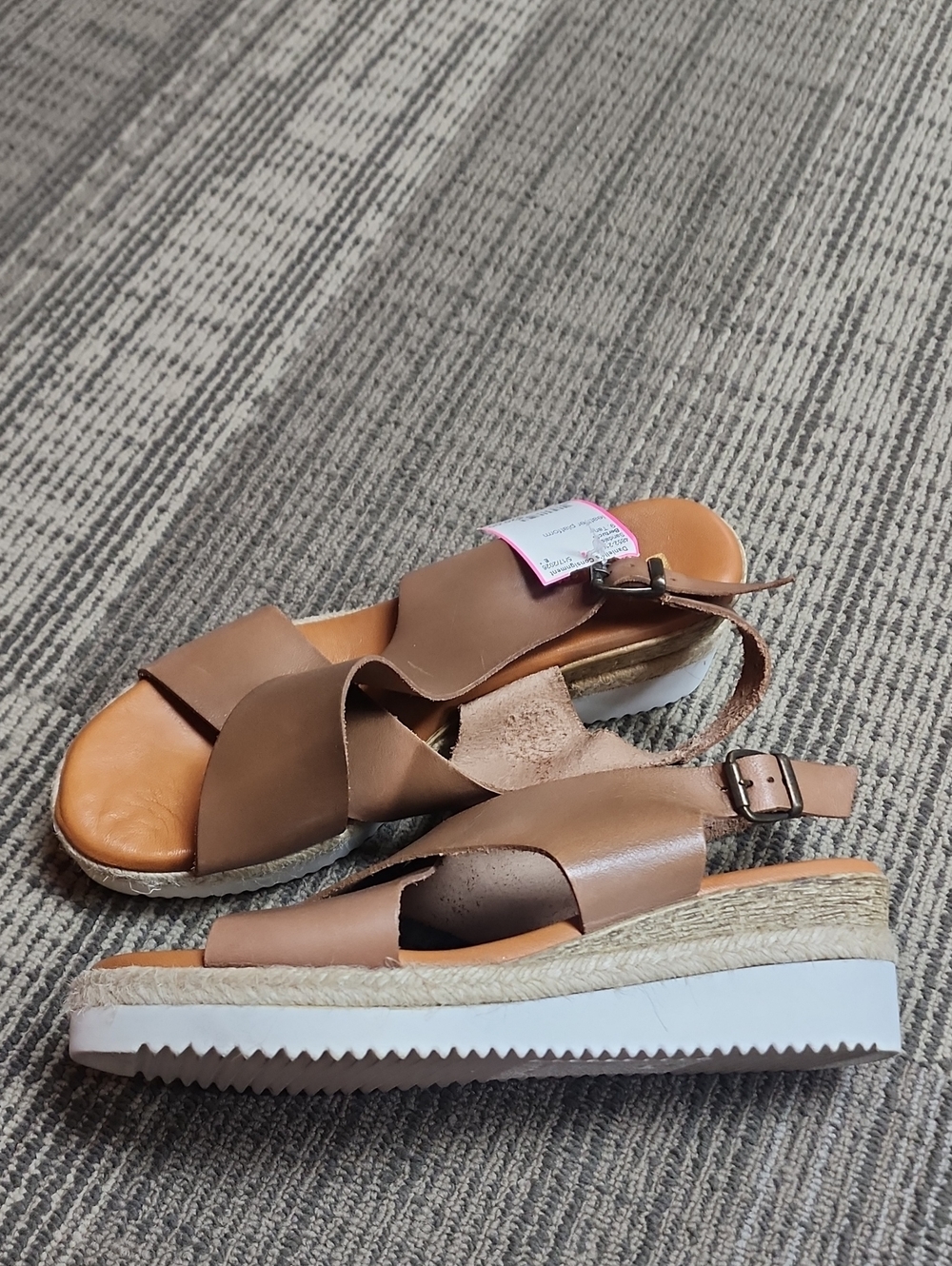 Women’s Tan Leather Espadrille Platform Sandals with Buckle